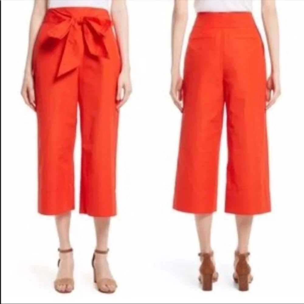 Kate Spade Slub Cotton Culotte Bow Cropped Pants Color: Orange‎ Red Size: 2